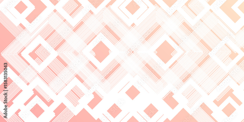 Poster geometric abstract background with white diamond line patterns on a soft pink and peach gradient.eps