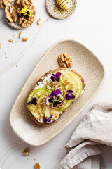 bruschetta with cottage cheese, pear, walnut and honey