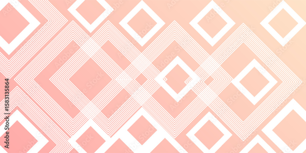 Poster geometric abstract background with white diamond line patterns on a soft pink and peach gradient.