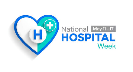 National Hospital Week graphic with heart shape cross symbol and letter H on white background healthcare