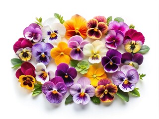 Colorful Pansy Flower Arrangement on White Background for a Cheerful Celebration