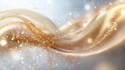 Golden background with glitter and blurred light highlights. Useful for packaging design and promotional materials.
