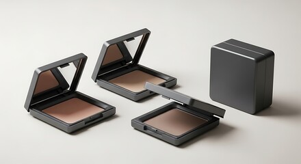Elegant Makeup Compacts Displayed with Focus on Design and Cosmetic Product Quality