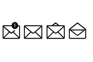 Icons illustrating the stages of an email journey new, read, and sent, symbolizing communication flow and email management