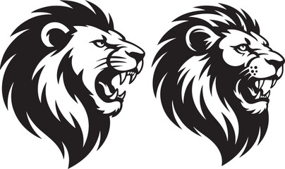 Fototapeta premium Roaring Lion Head silhouette Mascot Vector ,Angry Wild Cat Logo for Sports Team or Emblem