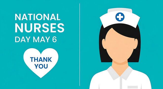 National Nurses Day Illustration with Nurse Icon Heart and Text on Teal Background healthcare medical