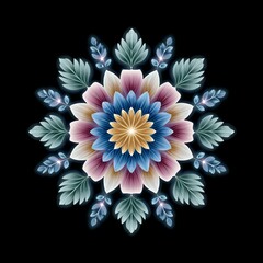 Vibrant floral mandala design in rich colors.