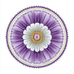 Vibrant floral mandala design in purple hues.