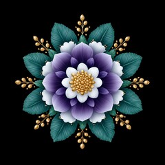 Vibrant floral design with rich colors and leaves.