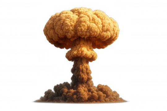 Mushroom cloud from a large explosion with a digital art aesthetic.