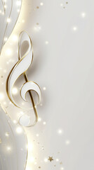 Obraz premium Beautiful white musical note with elegant golden outline surrounded by sparkle light creates festive celebration holiday atmosphere joyful design element copy space