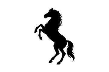 Black Silhouette of a Rearing Horse with Flowing Mane on White Background