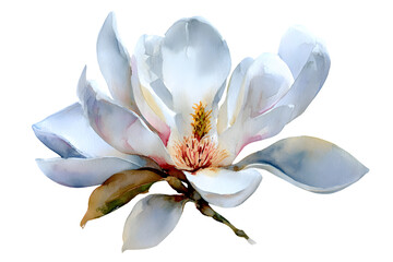 Fototapeta premium Watercolor magnolia blossom detail, isolated on black. Used for design and art