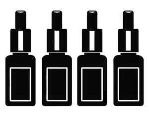 Black and white silhouette illustration of four dropper bottles lined up in a row.
