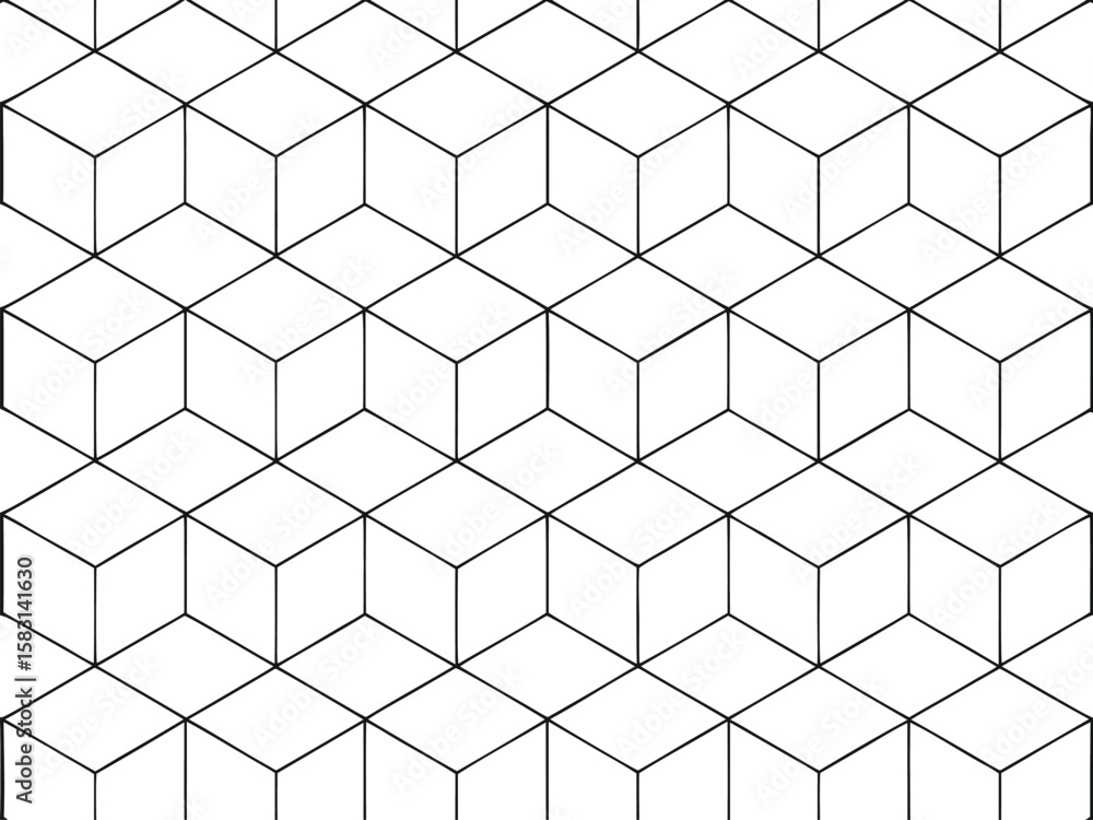 Poster black and white seamless pattern of 3d isometric cubes arranged in an abstract design for background