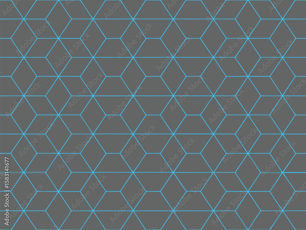 Poster seamless repeating cube pattern in a geometrical design with a cool blue line on a dark gray color f