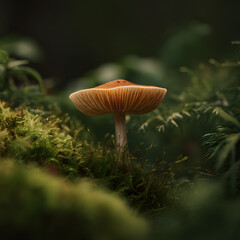 Fototapeta premium Close-Up of a Wild Mushroom Growing in a Lush Forest Floor Setting
