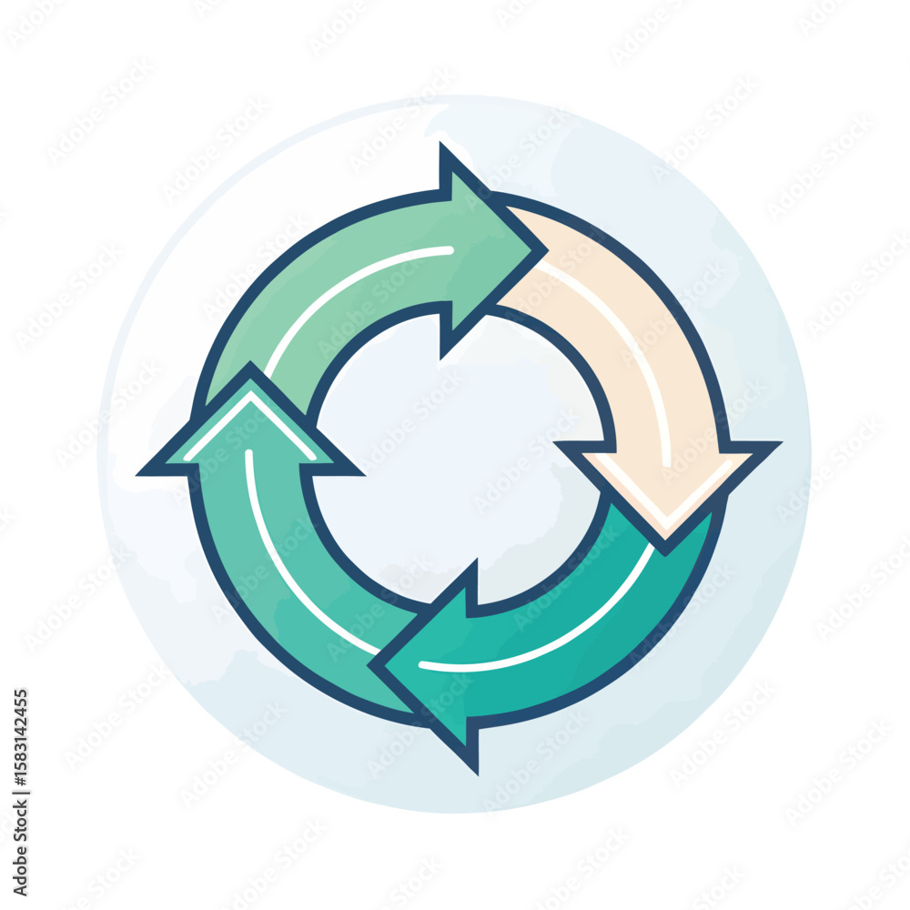 Poster circular arrow icon with teal and peach segments cycle