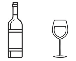 Wine Bottle And Glass Icon Set Linear Style Vector Illustration