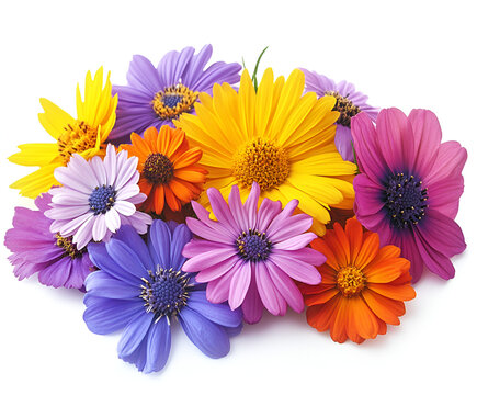 A vibrant cluster of colorful daisy-like flowers, showcasing various hues and intricate details. - Powered by Adobe