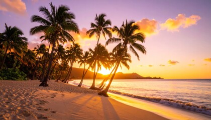 Golden sunset view of a Hawaiian beach
