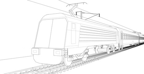 modern train sketch 3d illustration