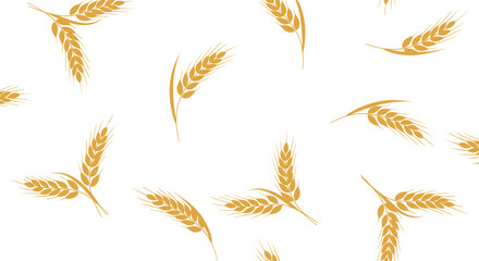 A beautiful abstract pattern featuring golden wheat stalks scattered across a clean white background for a fresh and natural feel