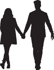 Silhouette of a loving couple holding hands, walking together on a white background. EPS-10.