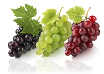 Fototapeta premium Assortment of Green and Red Grapes on White Background