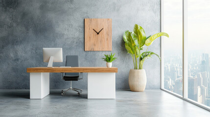 Modern, minimalist office space with city view