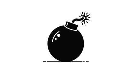 Explosive device illustration featuring a round black bomb with a lit fuse ready to detonate imminent danger warning symbol
