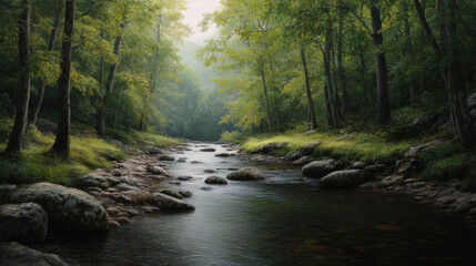 Obraz premium breathtaking depiction of summer landscapes in states of usa showcasing lush forests and stunning waterfalls of