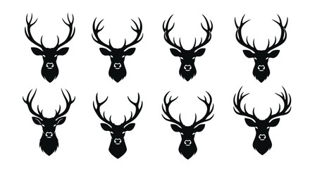 Collection of majestic stag head silhouettes for rustic and nature inspired designs