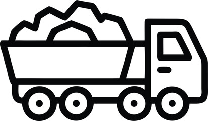 Obraz premium Black silhouette of a dump truck carrying rocks in a construction scene