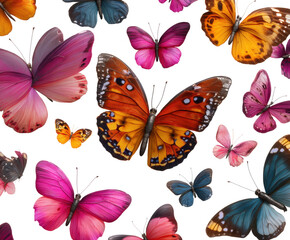 Colorful butterflies in flight nature digital bright. Isolated on transparent background, png.