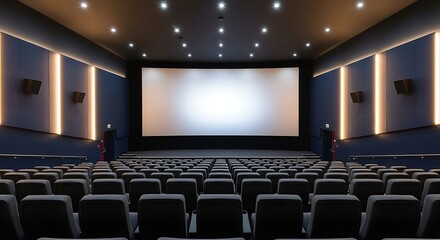 Empty modern cinema auditorium with comfortable seats and a large screen