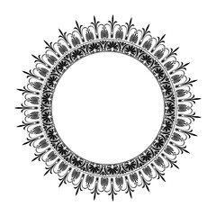 Round frame with greek floral meanders. Vector pattern with arabesques and floral elements. Traditional classic ornament. Vintage vector frame. Pattern frame for round surfaces, textiles, embroidery. 