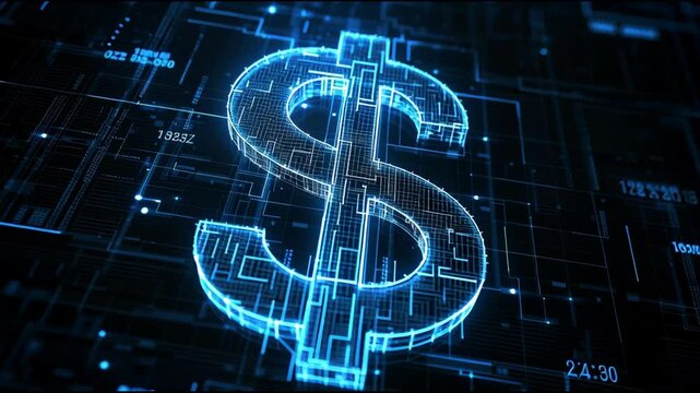 Futuristic Glowing Digital Dollar Sign Circuit Background Symbolizing Innovation Digital Currency and Financial Technology, Emphasizing Modern Finance and Technological Advancements Circuit Like