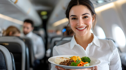 In-flight service experience airplane interior food presentation commercial flight passenger perspective culinary delight