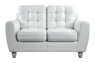 Modern white sofa design interior space furniture minimalist style. Isolated on transparent background, png.