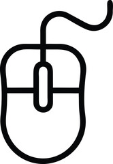 Simple black silhouette vector illustration of a computer mouse with detailed design