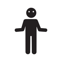 Shrugging stick figure icon, pictogram of person with 'I don't know' gesture, representing confusion or uncertainty.