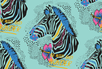 Zebra hand is drawn from sequins vector summer print t-shirt