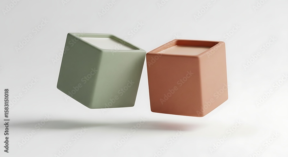 Poster floating minimalist planters casting soft shadows create a serene and modern aesthetic