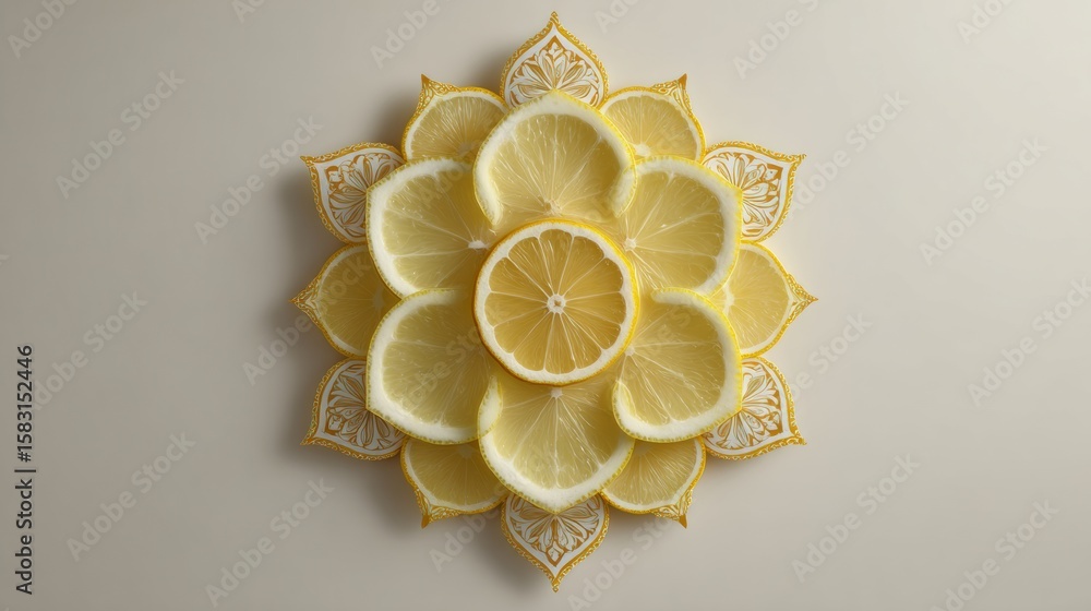 Aufkleber lemon wedges arranged in a mandala design with an open top margin for a fresh and vibrant presentati