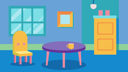 Fototapeta premium Cheerful Cartoon Kids Room with a Small Table and Chairs