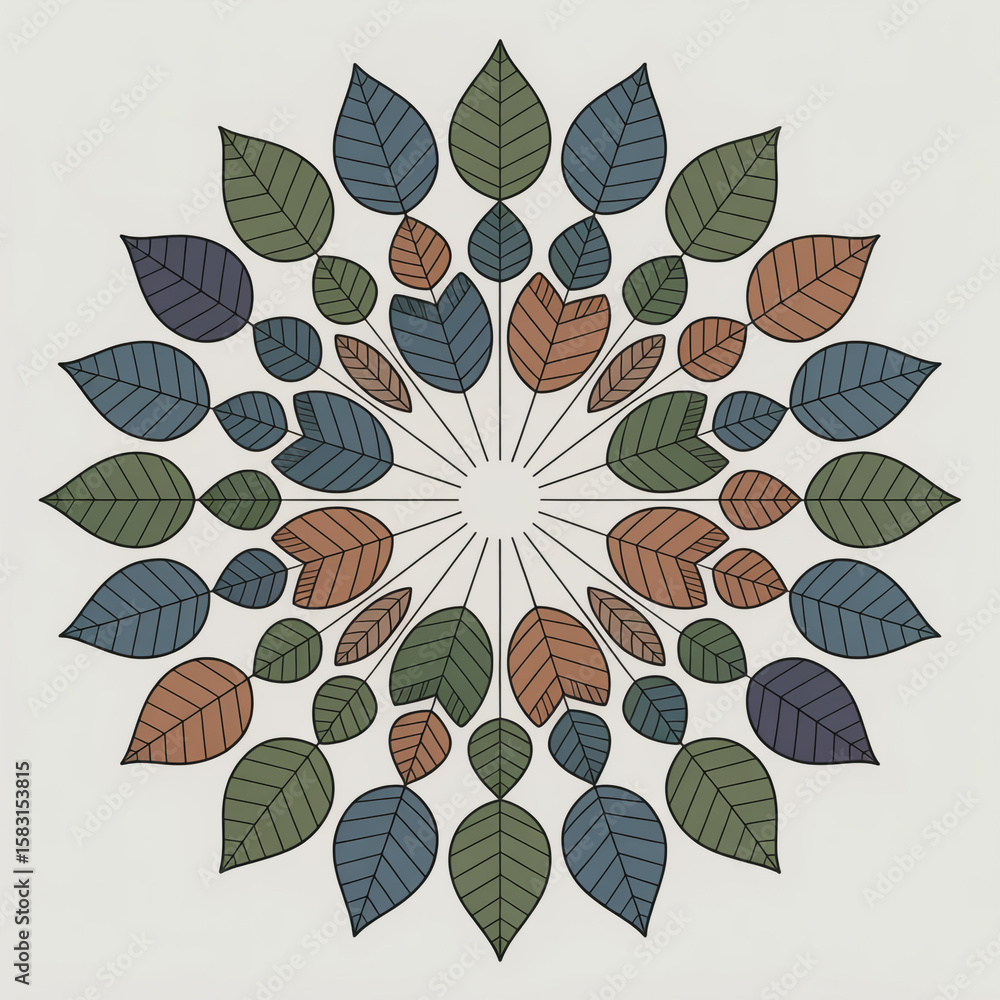 Poster a symmetrical mandala pattern of leaves creates a decorative and abstract botanical design with vint