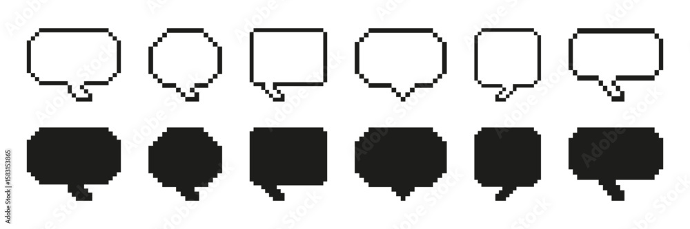 Poster pixel communication bubbles set icon. pixel art collection of mixed chat elements for dialog systems
