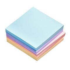 A stack of colorful square paper notes in pastel shades isolated on transparent background