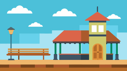Obraz premium Classic old fashioned train station platform with a charming wooden bench